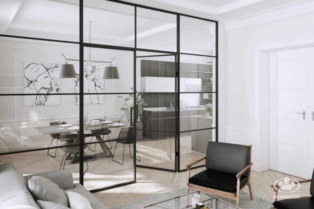 glass partition between living and dining room