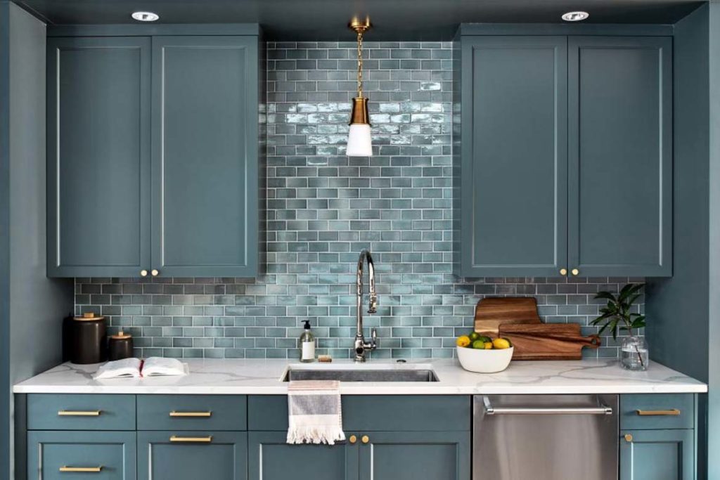 subway tile kitchen backsplash blue