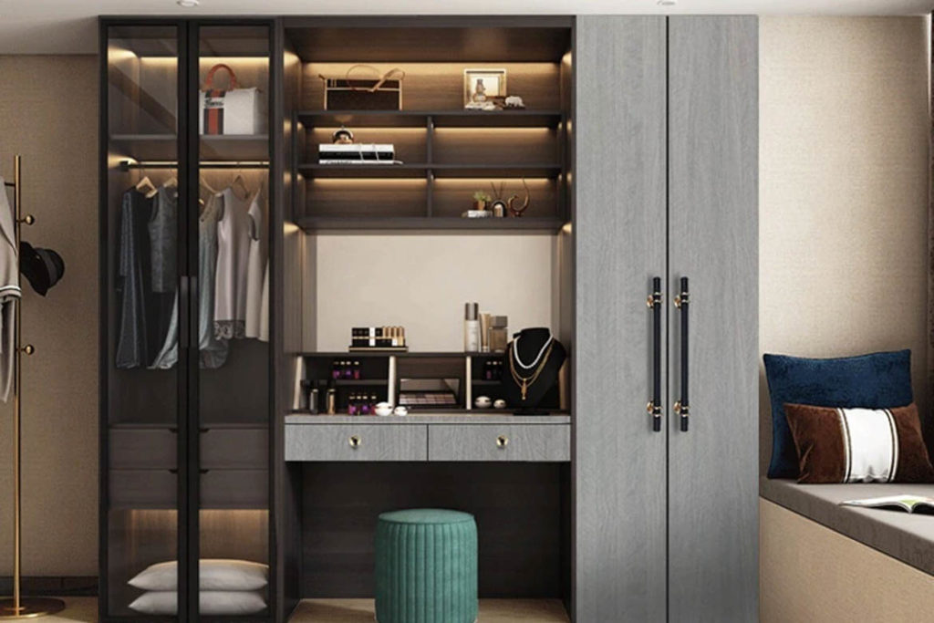 grey skinny vertical wardrobe built in standalone