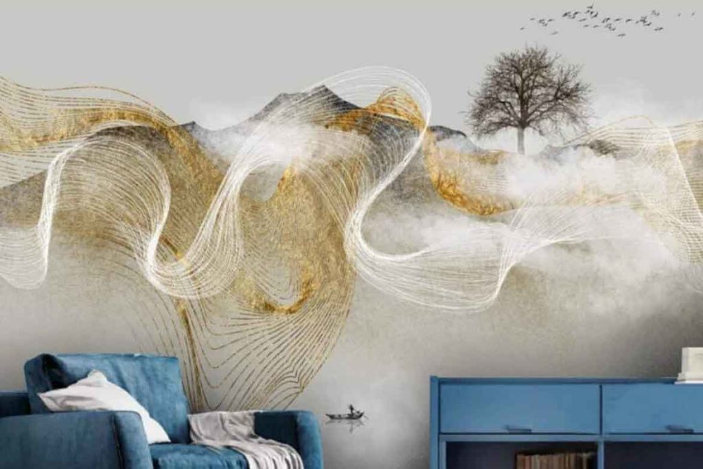 artistic wallpaper golden mountains for living room