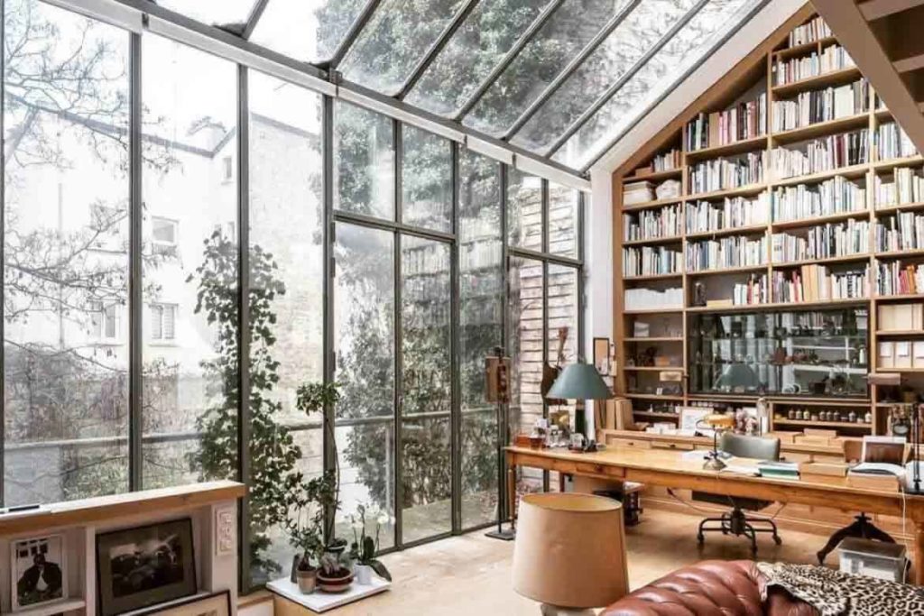 bookcases and bookshelves massive home library with glass open wall glass roof and windows