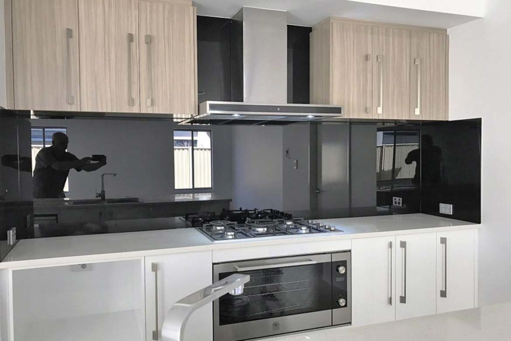 black glass kitchen backsplash