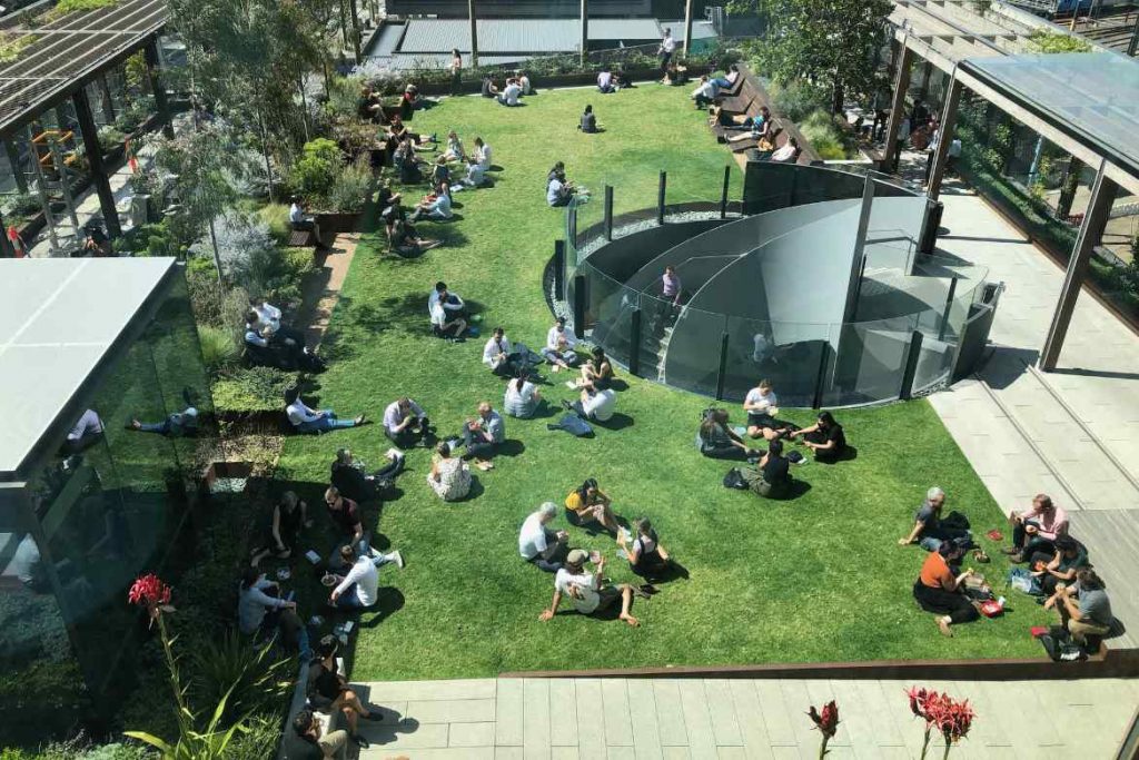 privately owned public space - open green space Melbourne Quarter