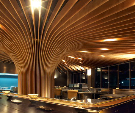 TREE Restaurant in Sydney, with a centrepiece tree structure that recreates HANAMI, the traditional Japanese festival of the cherry blossom in bloom.
