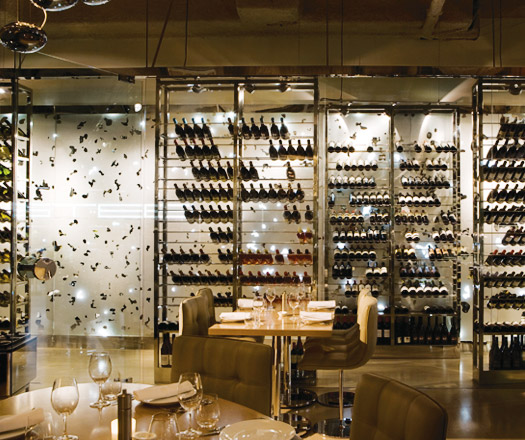 steel bar and grill sydney wine wall