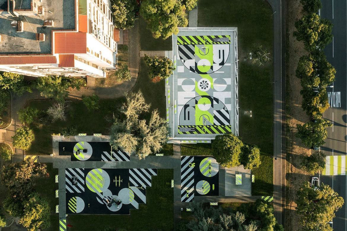 This basketball court is made from 20,000 recycled sneakers