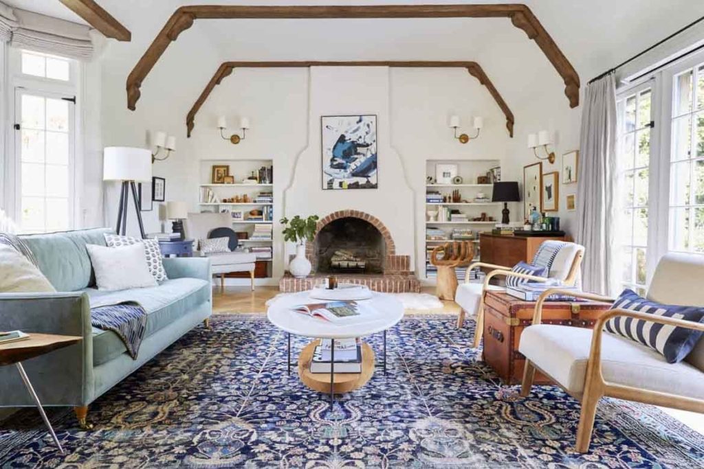 blue persian rug in living room hamptons style modern classic decor