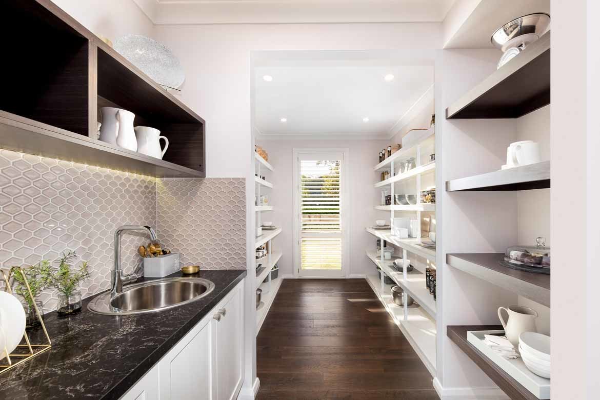 modern butlers pantry with LED cove lights