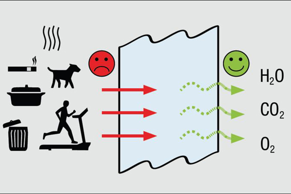 A Diagram of the Odour Eliminating Actvity of Freshtex fabric, from 'The Collection' by Silent Gliss