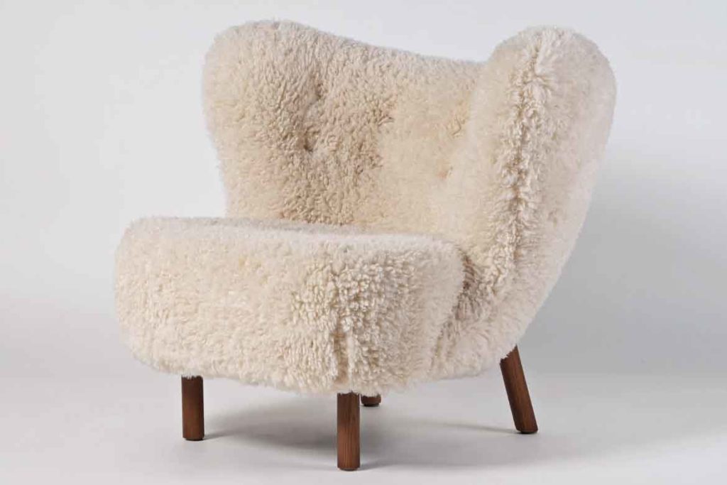 fluffy wool armless armchair in white designer new zealand