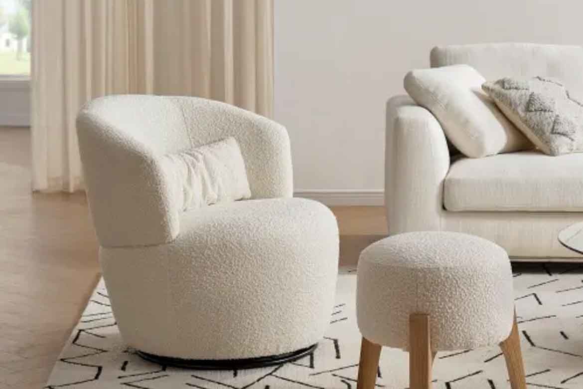 cloud circle armchair in white with matching footstool