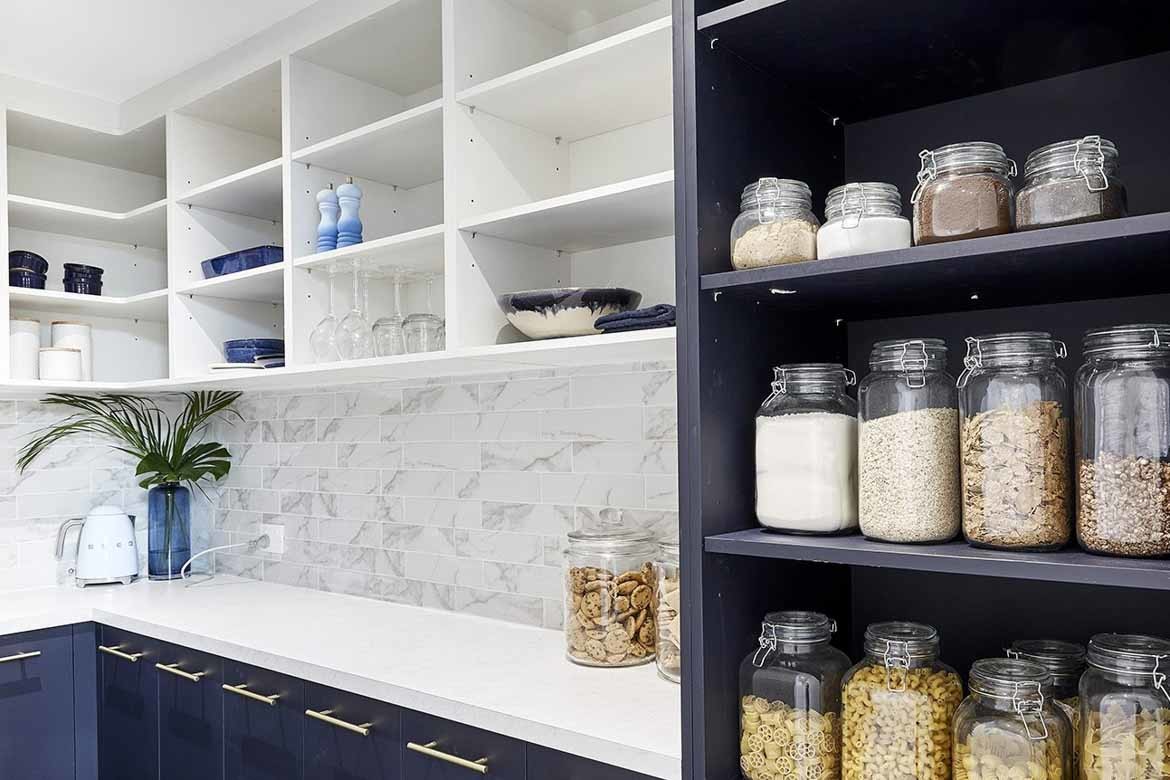 butlers pantry with blue cabinets kitchen design white and dark royal blue hamptons