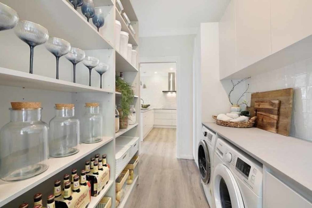 white butlers pantry with laundry combined