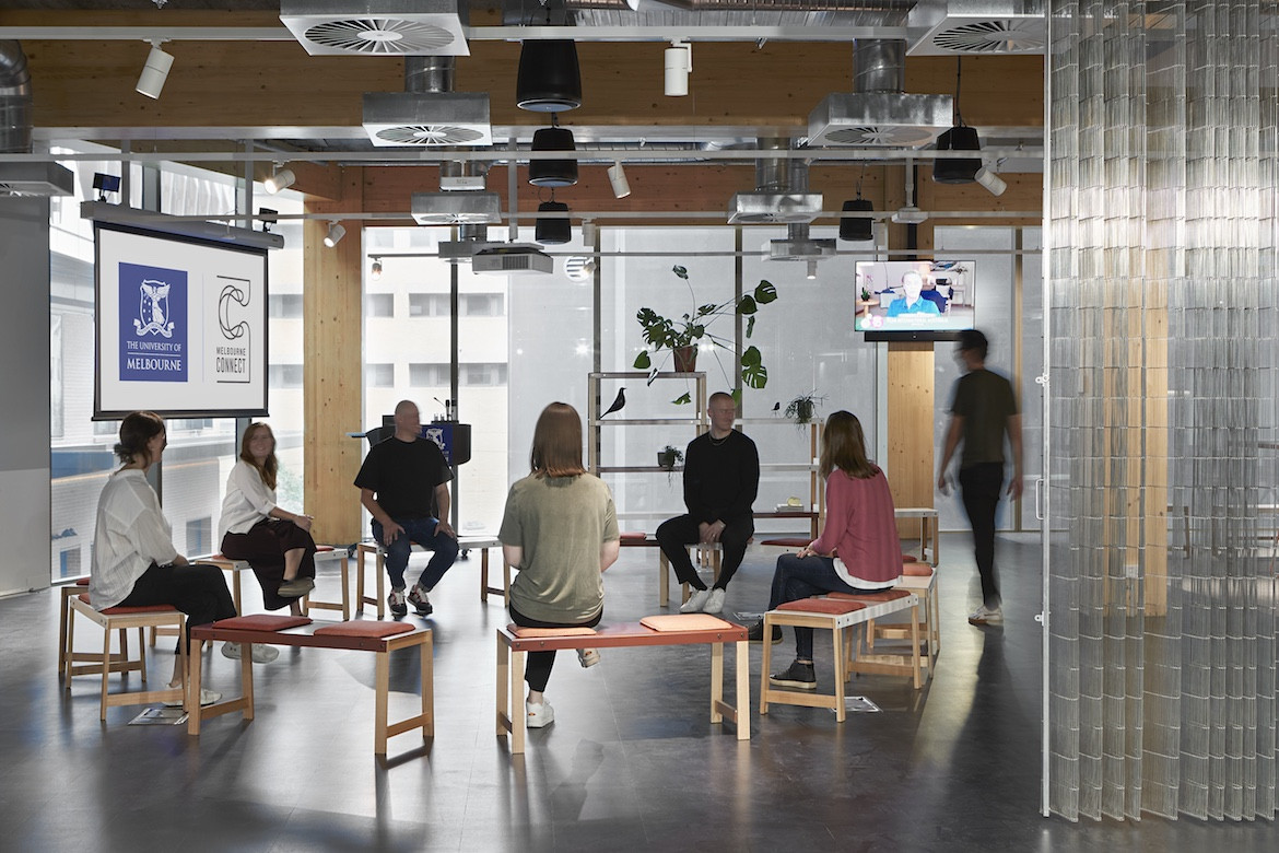 A group meeting in the Architectus' Melbourne Entrepreneurial Centre office