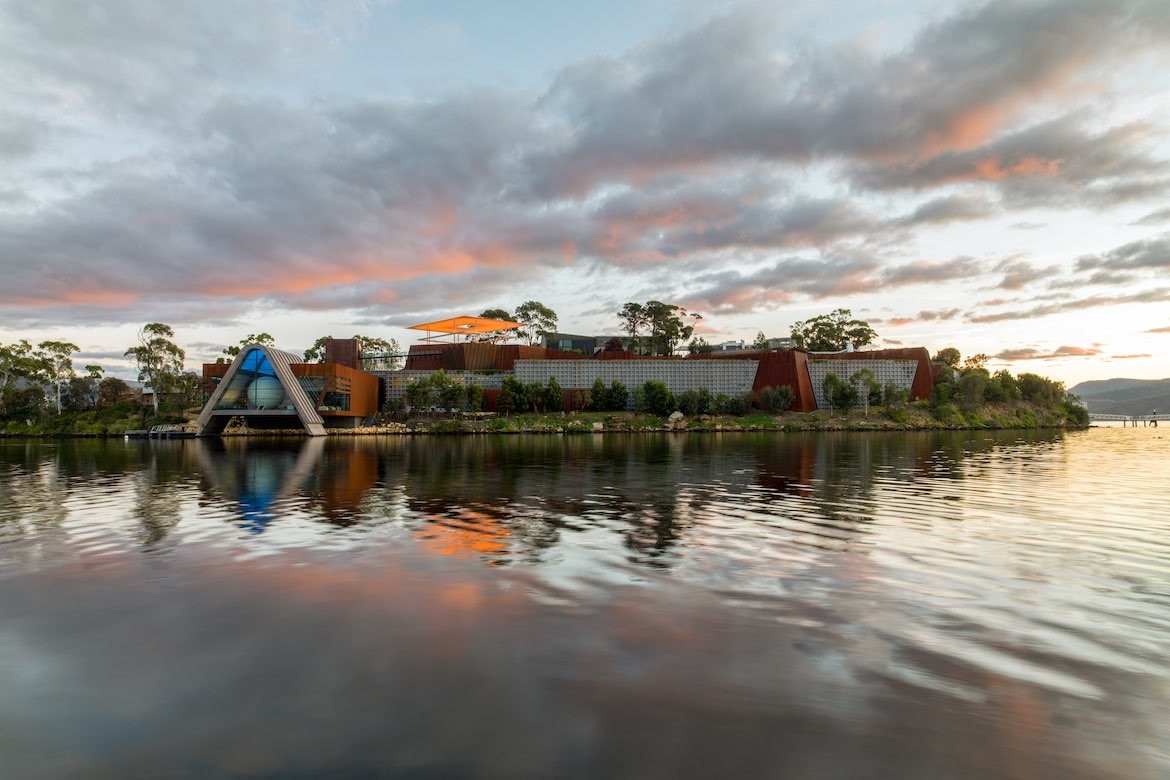 A view of Mona from the water, designed by Nonda Katsalidis of Fender Katsalidis.