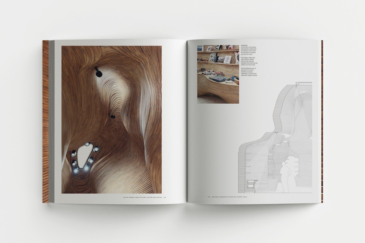 An inside spread of Koichi Takada Architecture, Nature and Design showing Takada's work.