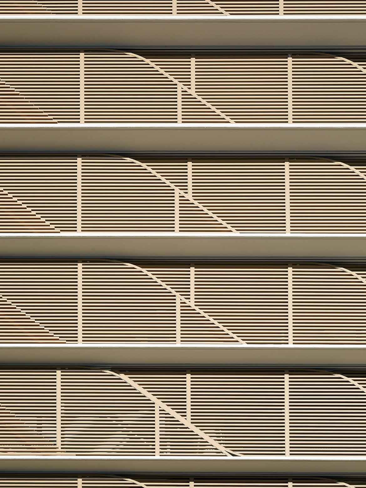A close up of the wood panelling on one side of Norfolk by Koichi Takada Architects.
