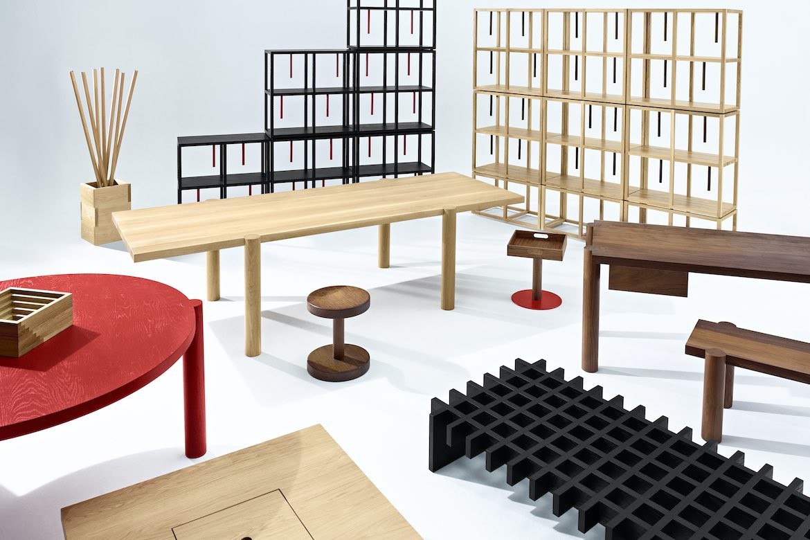 A collection of tables, stools and shelves from the Skupa collection by Boris Tošić.