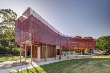 Sam’s Federation-red pavilion lights up a new community hub in Sydney