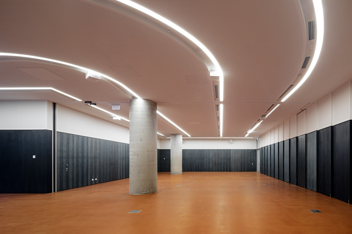 Science Gallery Melbourne gallery with orange floor interior by Smart Design Studio.