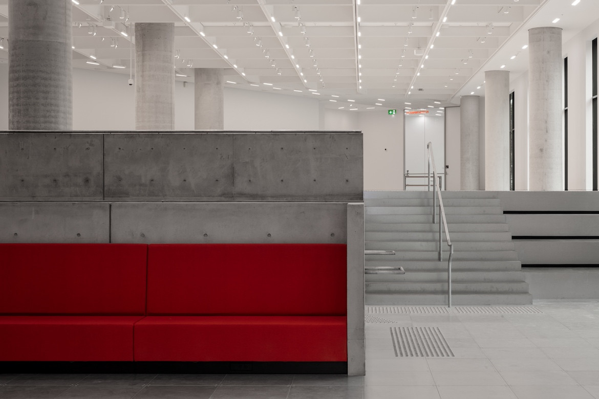 Science Gallery Melbourne red interior seating by Smart Design Studio.