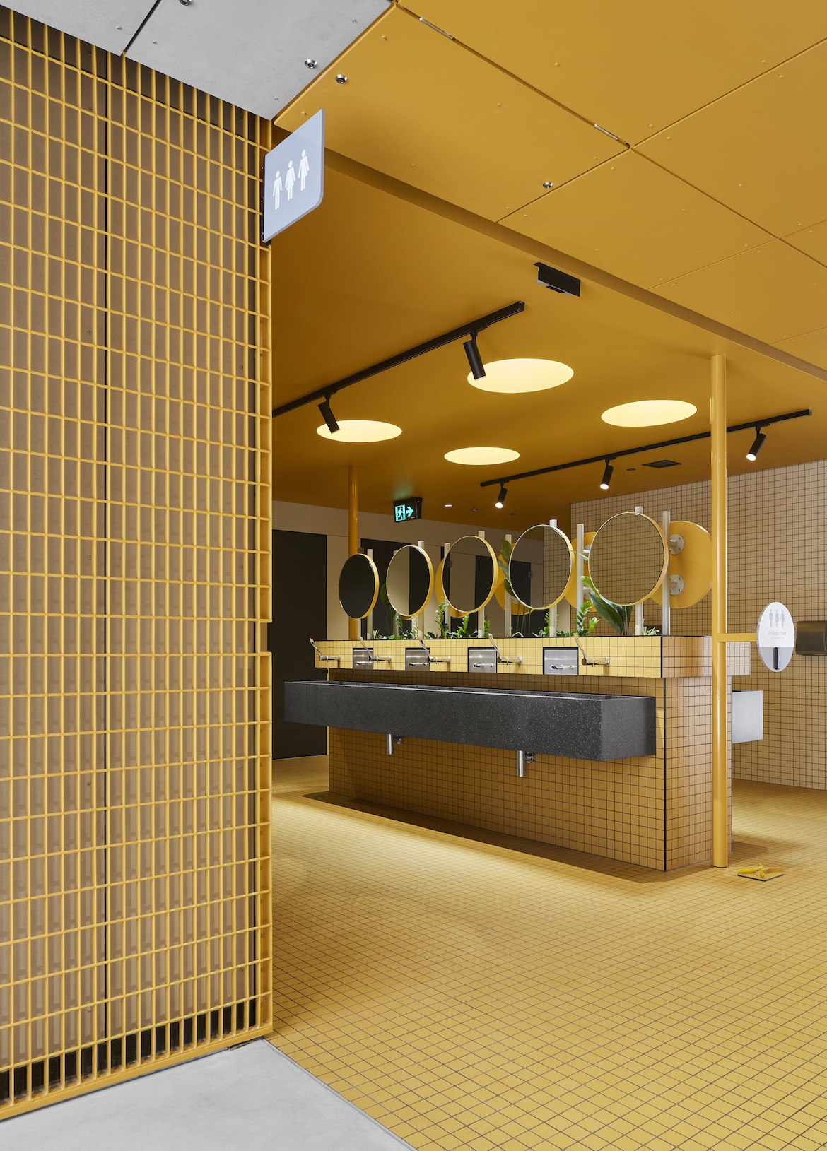 Yellow fit-out of the Hayman Theatre bathrooms